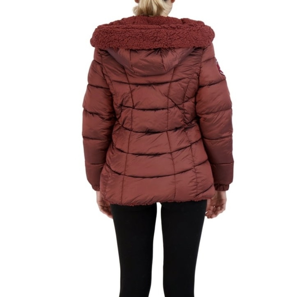 Canada vegan fur terracotta waterproof puffer hoodie jacket medium NWT - Picture 3 of 11